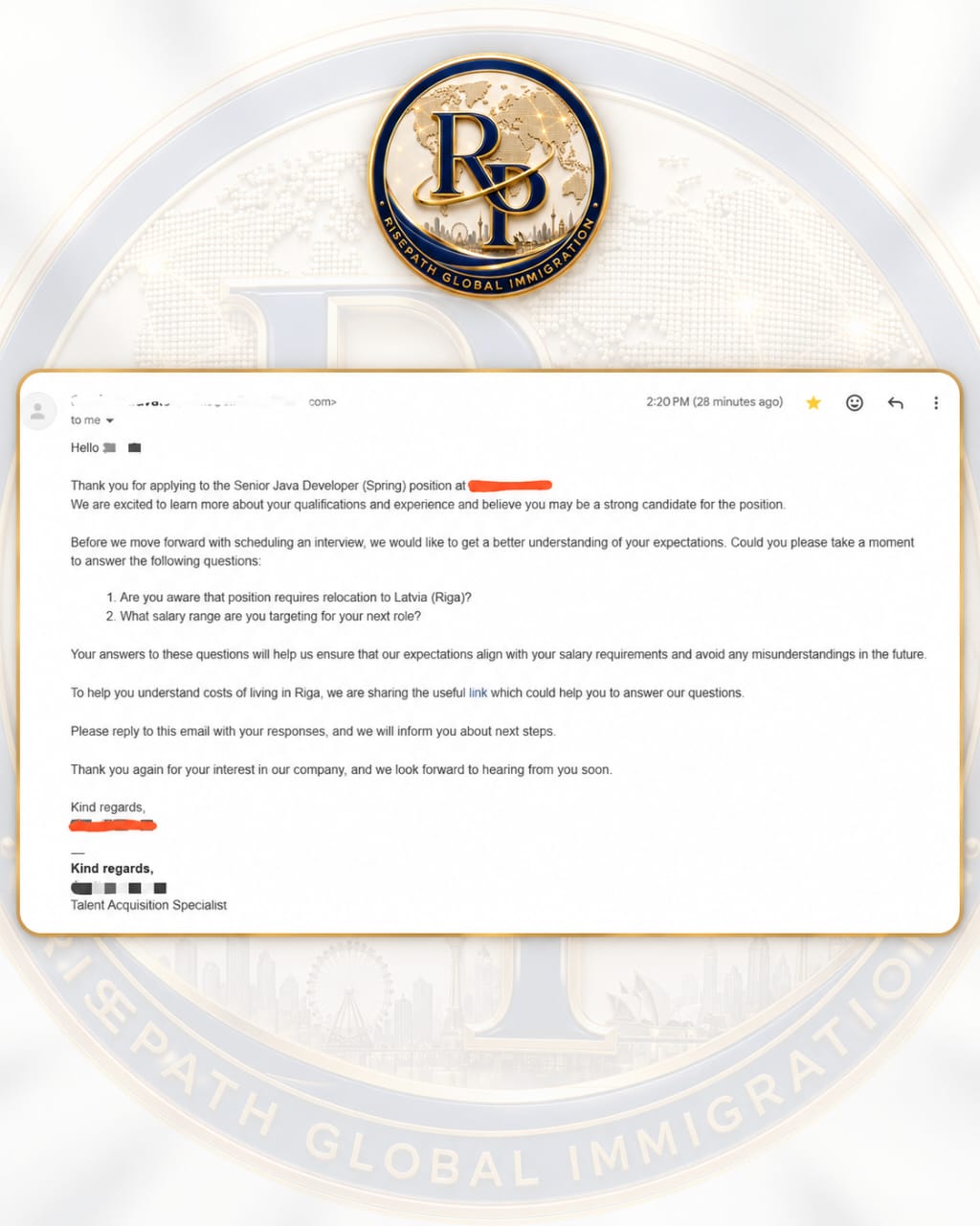 Employer Response: anonymized candidate communication